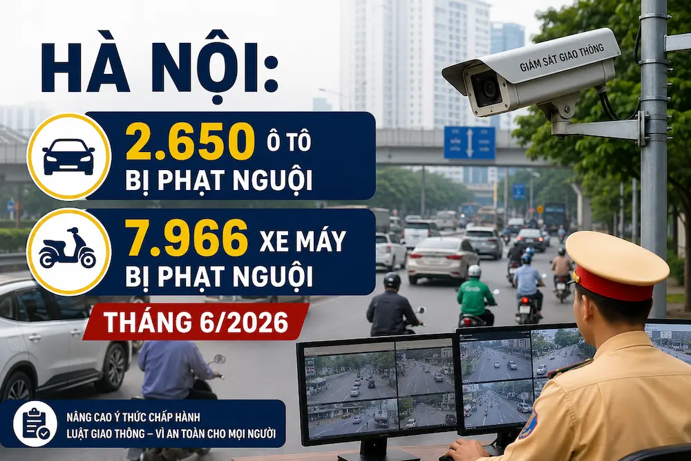 Hà Nội 2.650 ô tô, 7.966 xe máy bị phạt nguội tháng 6/2026